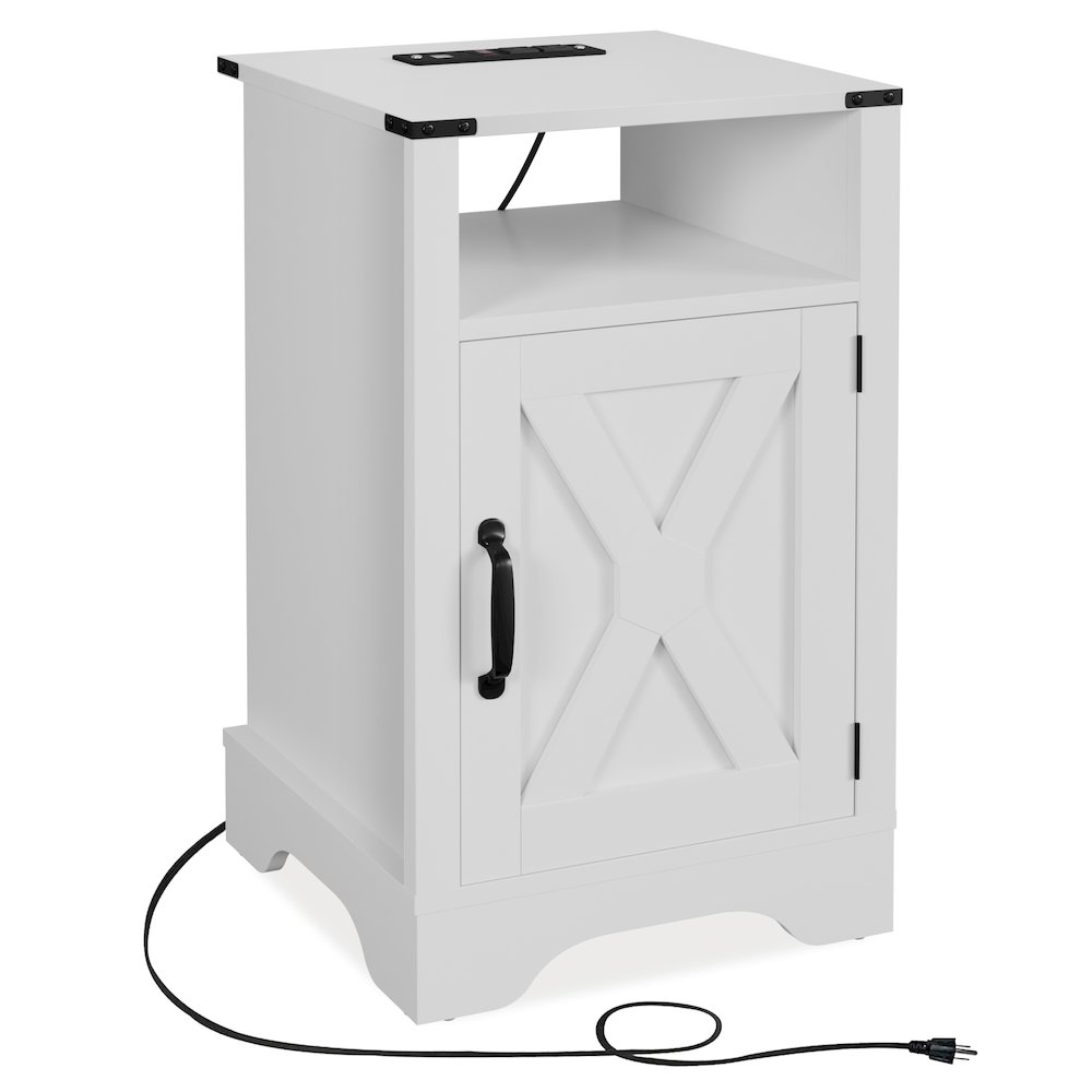 Nightstand Side Table with Electrical Outlets Charging Station 2 Sets White. Picture 2