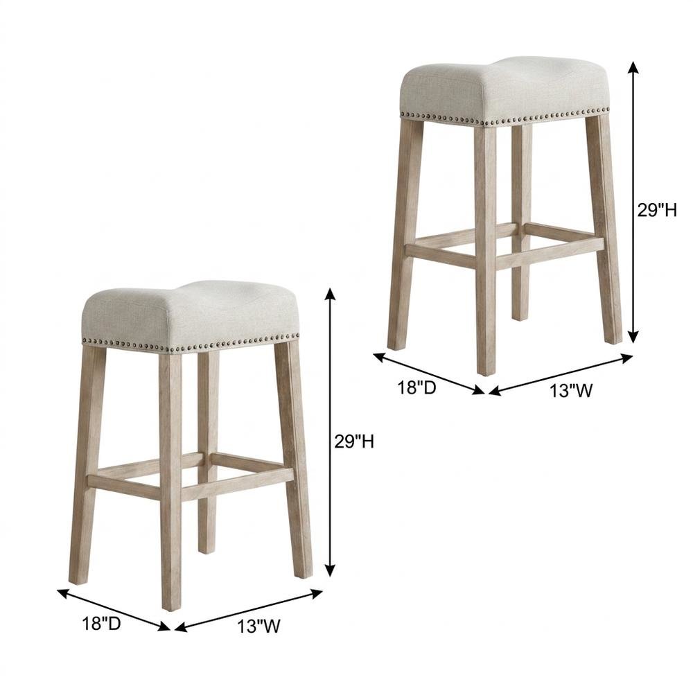 Upholstered Backless Saddle Seat Bar Stools, Tan, Set of 2, 29" Height. Picture 4