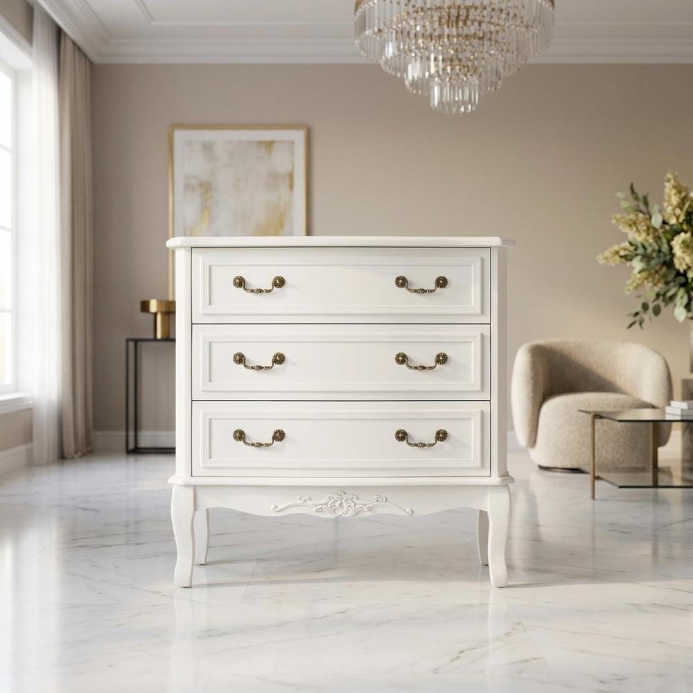 White Provincial 3-Drawer Wooden Storage Cabinet with Classic Design. Picture 3