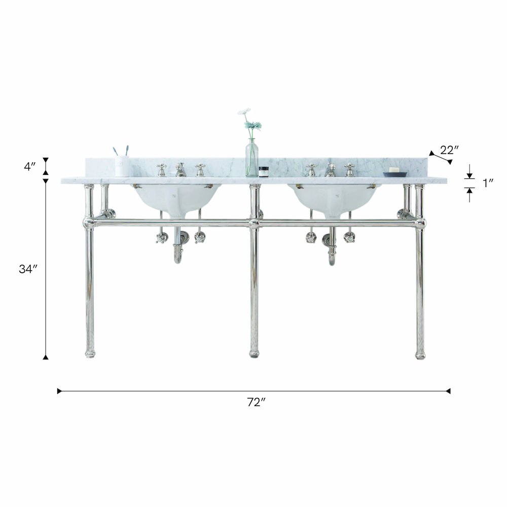60 In. W. Double Wash Stand, P-Trap, Carrara White Marble Countertop. Picture 7