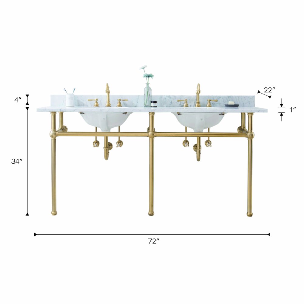 72 In. W. Double Wash Stand, P-Trap, Carrara White Marble Countertop. Picture 10