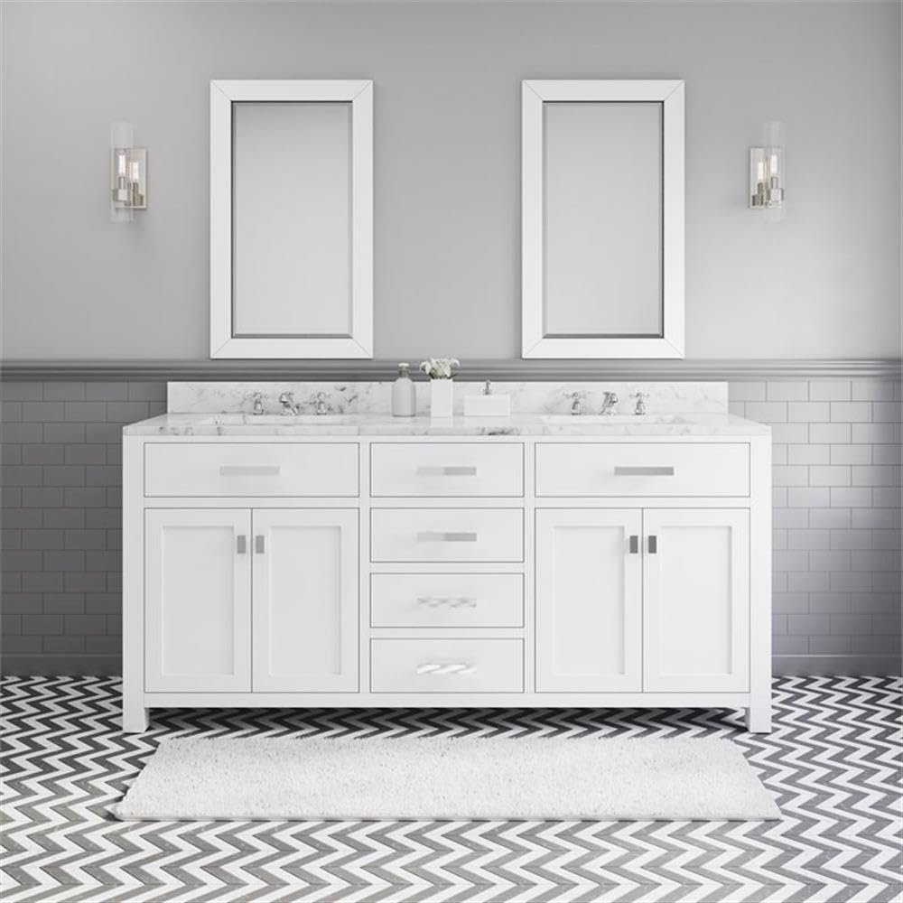 Madison 72 In. Double Sink Carrara White Marble Countertop Bath Vanity. Picture 2