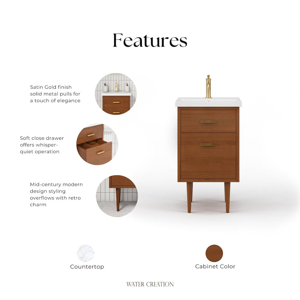 20 In. Integrated Ceramic Sink Top Vanity in Honey Walnut. Picture 6