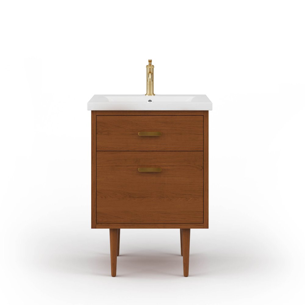24 In. Integrated Ceramic Sink Top Vanity in Honey Walnut. Picture 1