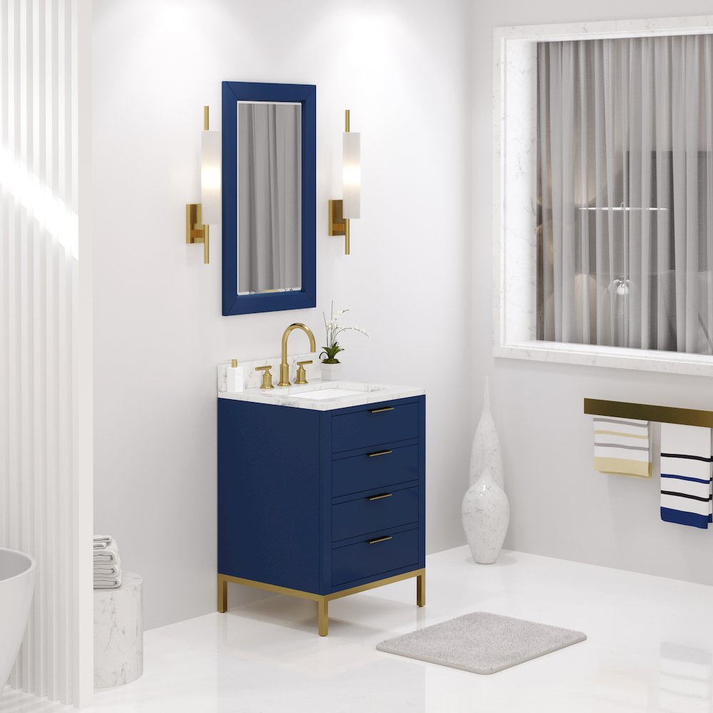 24 In. Single Sink Carrara White Marble Countertop Bath Vanity in Monarch Blue. Picture 3