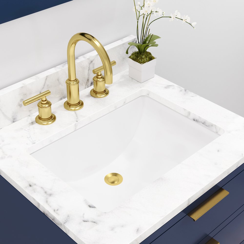 24 In. Single Sink Carrara White Marble Countertop Bath Vanity in Monarch Blue. Picture 7