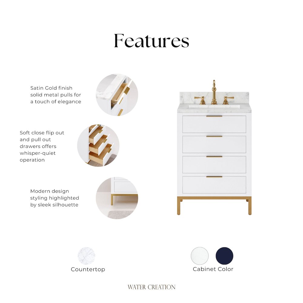 24 In. Single Sink Carrara White Marble Countertop Bath Vanity in Pure White. Picture 9