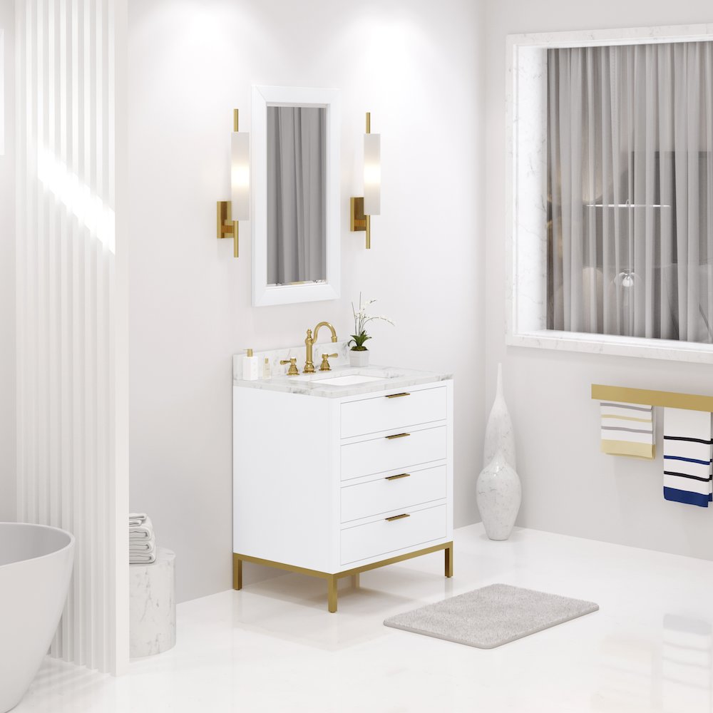 30 In. Single Sink Carrara White Marble Countertop Bath Vanity in Pure White. Picture 3