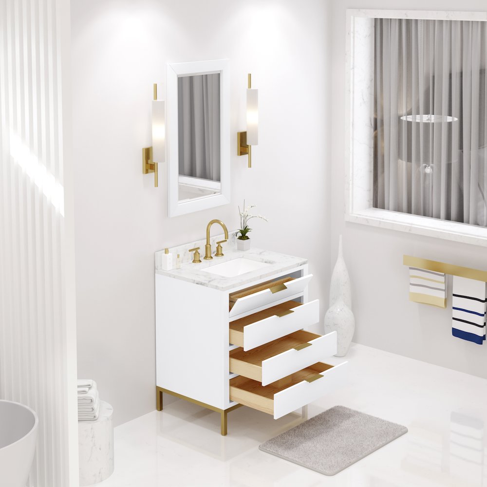 30 In. Single Sink Carrara White Marble Countertop Bath Vanity in Pure White. Picture 4