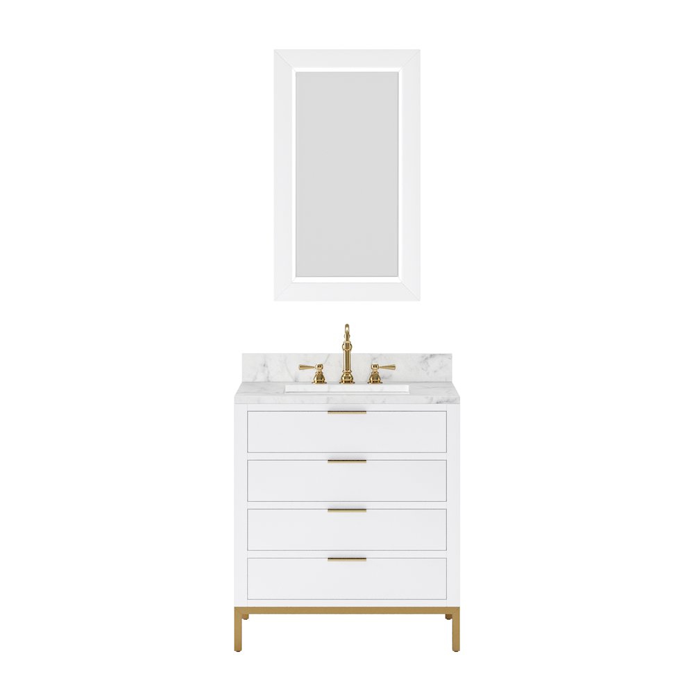 30 In. Single Sink Carrara White Marble Countertop Bath Vanity in Pure White. Picture 2