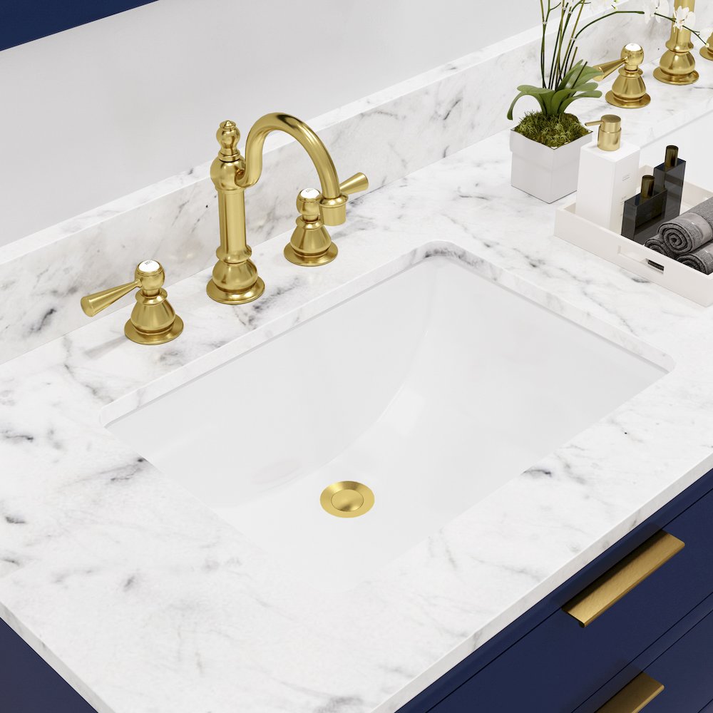 60 In. Double Sink Carrara White Marble Countertop Bath Vanity in Monarch Blue. Picture 7