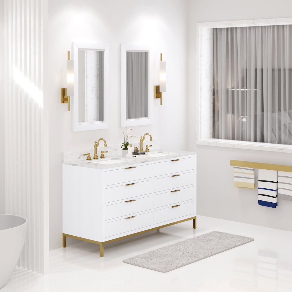 60 In. Double Sink Carrara White Marble Countertop Bath Vanity in Pure White. Picture 3