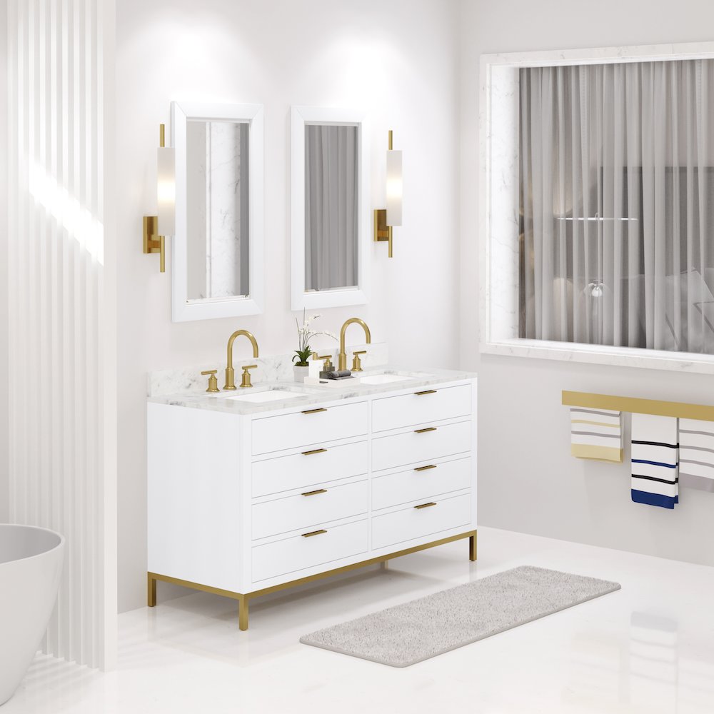 60 In. Double Sink Carrara White Marble Countertop Bath Vanity in Pure White. Picture 3