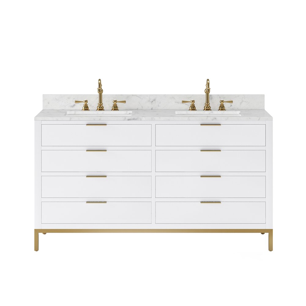 60 In. Double Sink Carrara White Marble Countertop Bath Vanity in Pure White. Picture 2