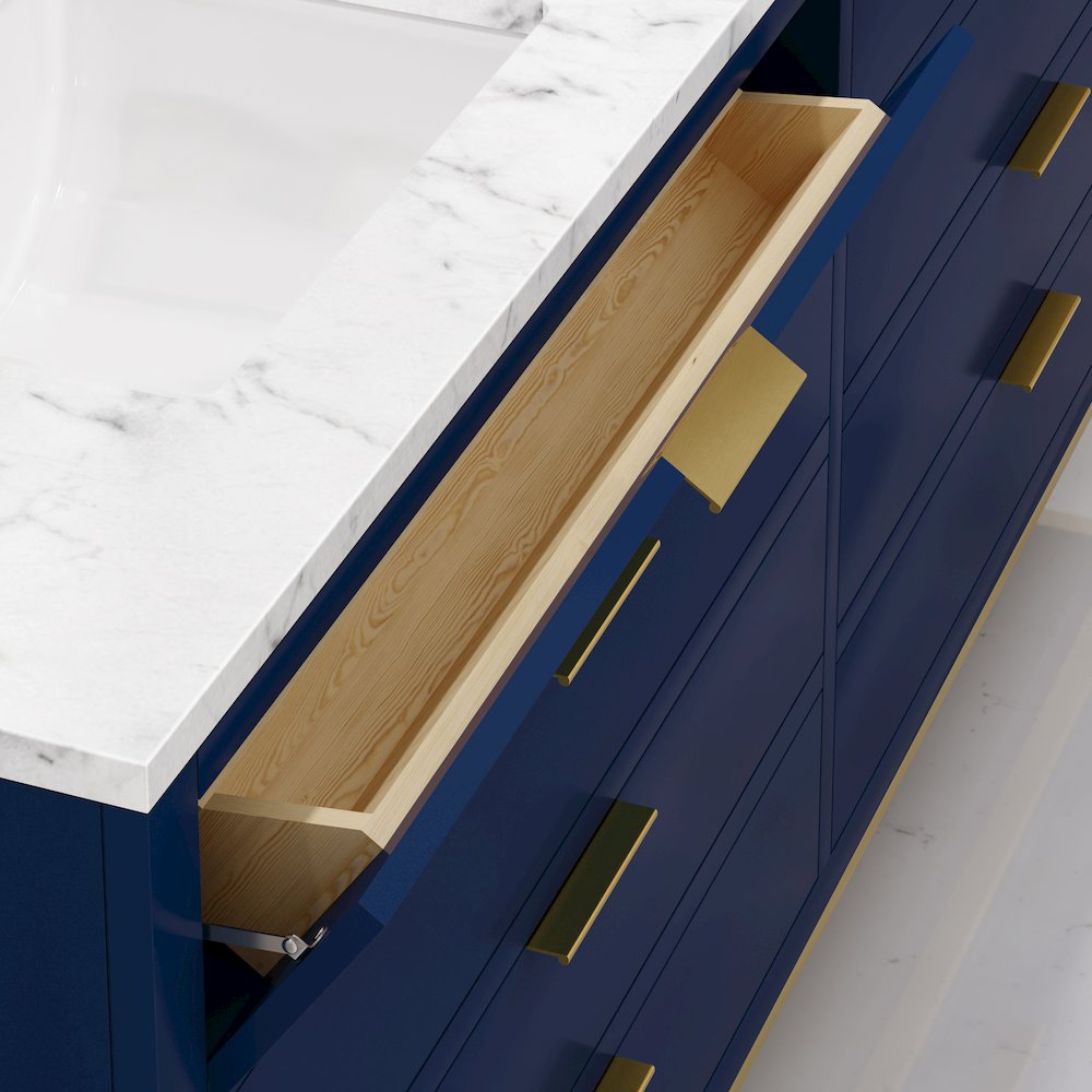 72 In. Double Sink Carrara White Marble Countertop Bath Vanity in Monarch Blue. Picture 5