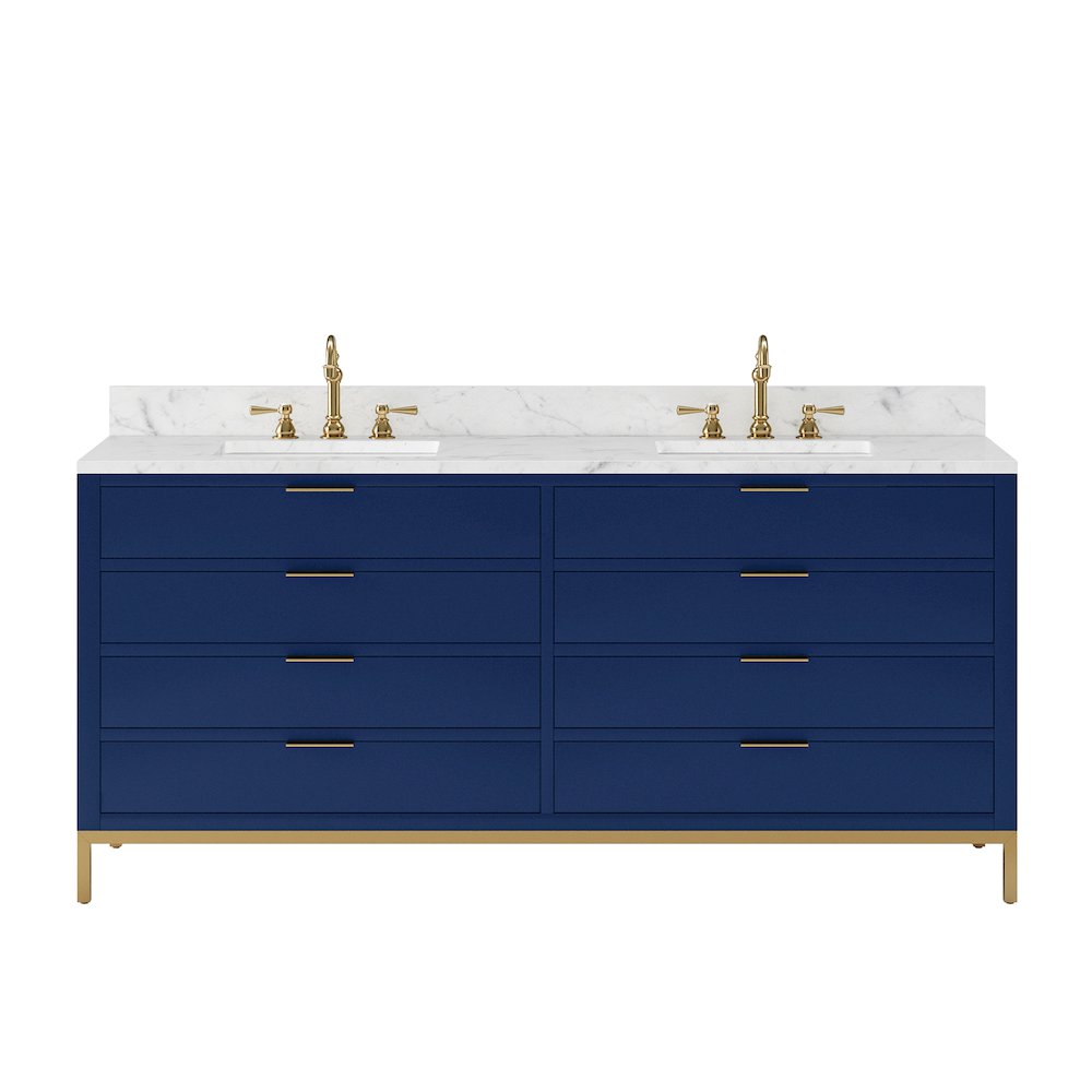 72 In. Double Sink Carrara White Marble Countertop Bath Vanity in Monarch Blue. Picture 1