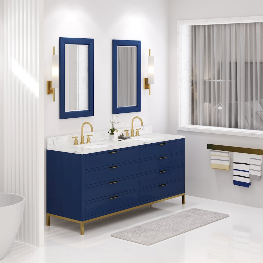 72 In. Double Sink Carrara White Marble Countertop Bath Vanity in Monarch Blue. Picture 3