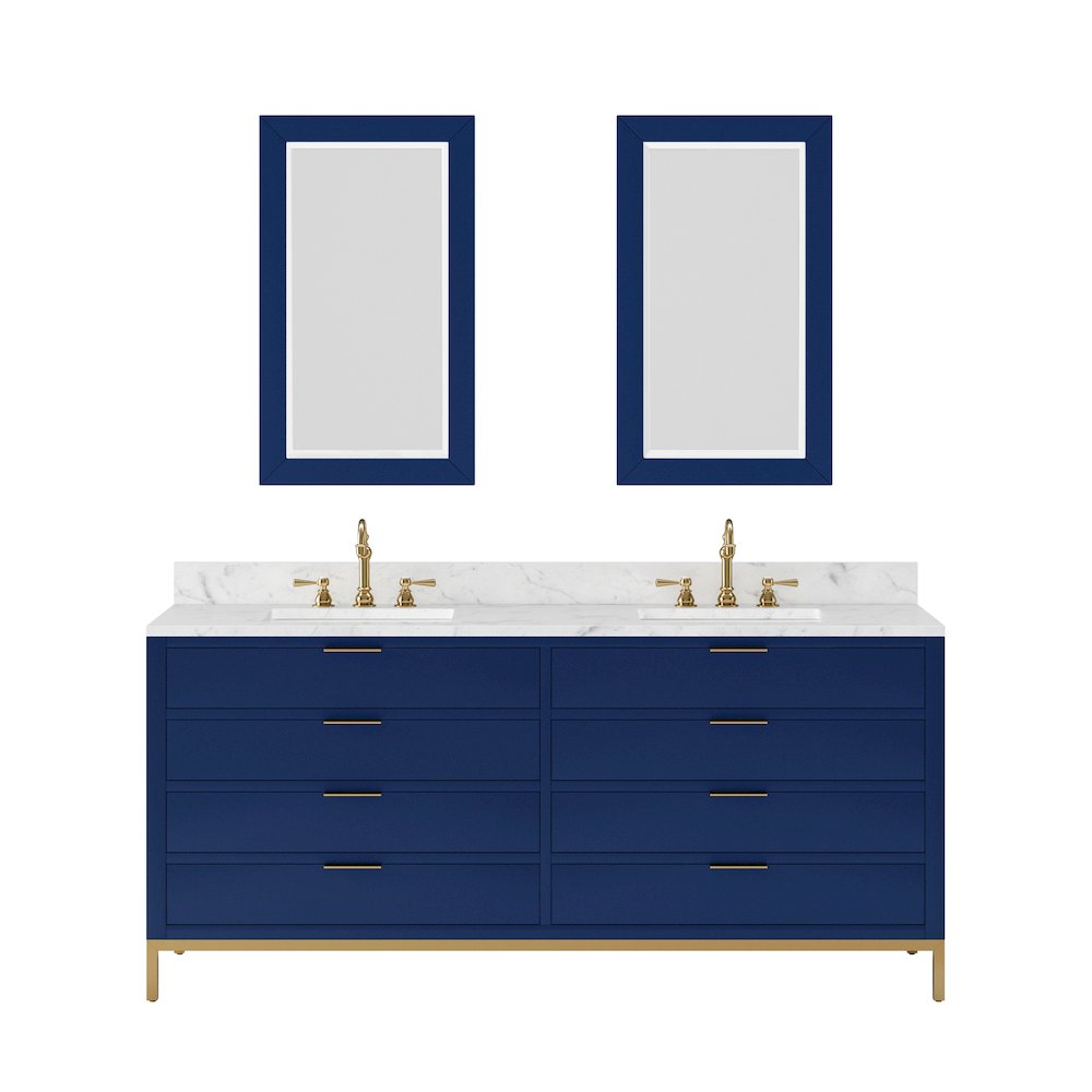 72 In. Double Sink Carrara White Marble Countertop Bath Vanity in Monarch Blue. Picture 1
