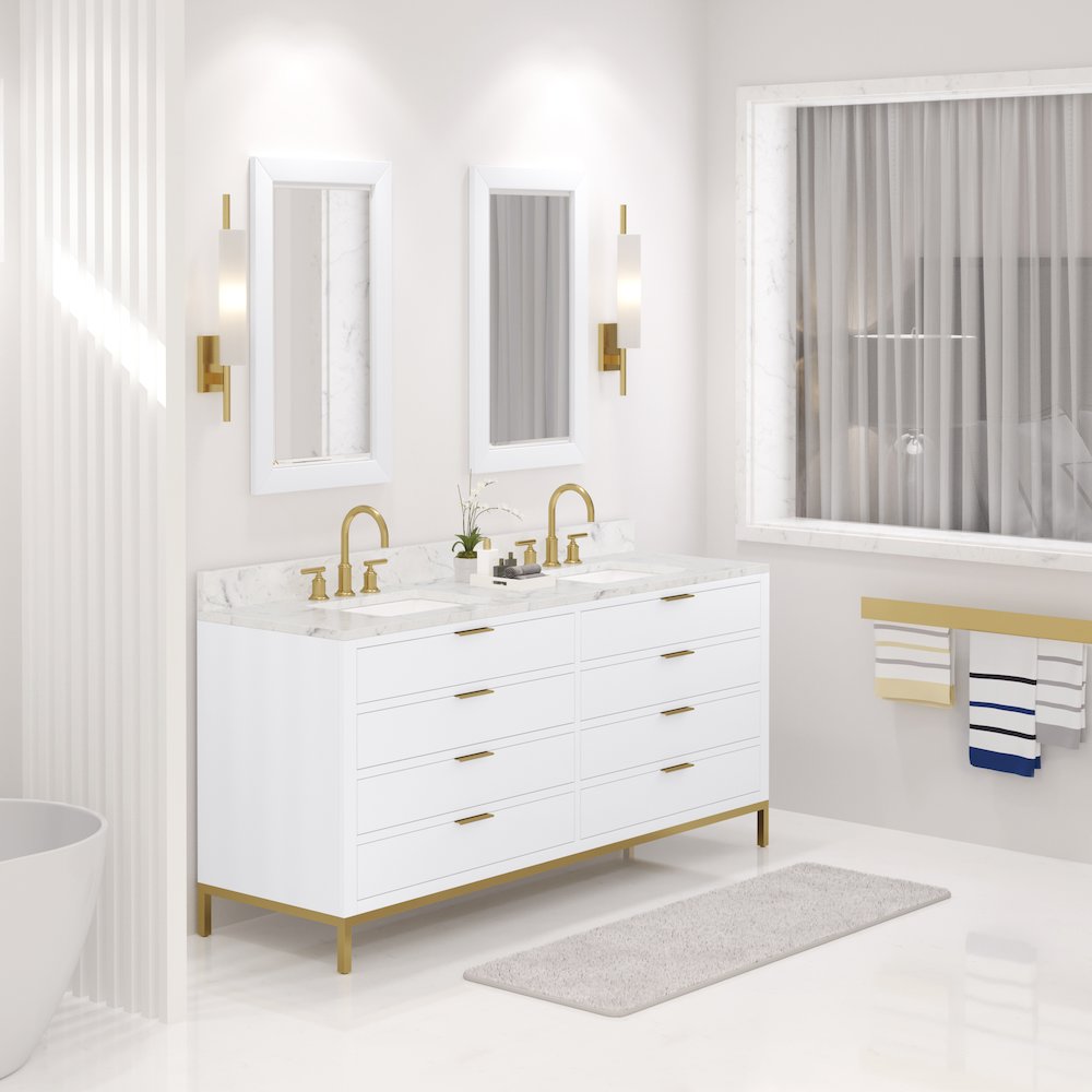 72 In. Double Sink Carrara White Marble Countertop Bath Vanity in Pure White. Picture 3