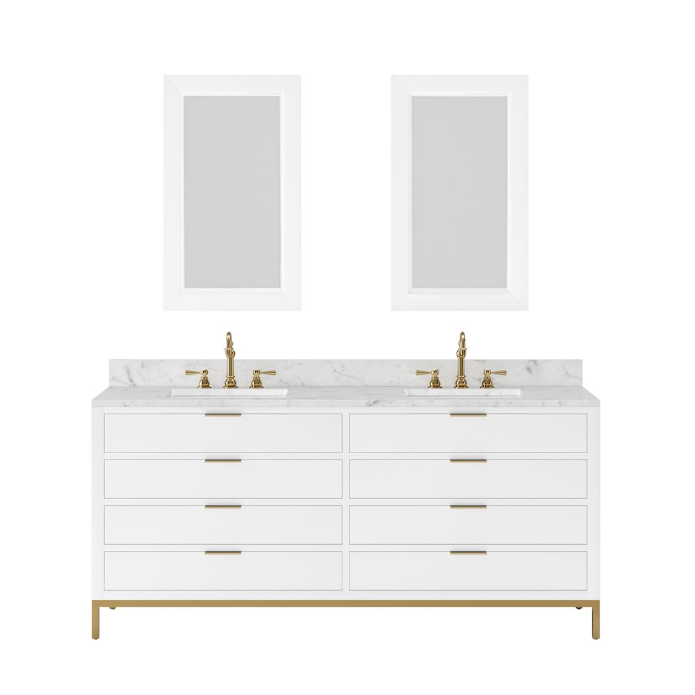 72 In. Double Sink Carrara White Marble Countertop Bath Vanity in Pure White. Picture 1