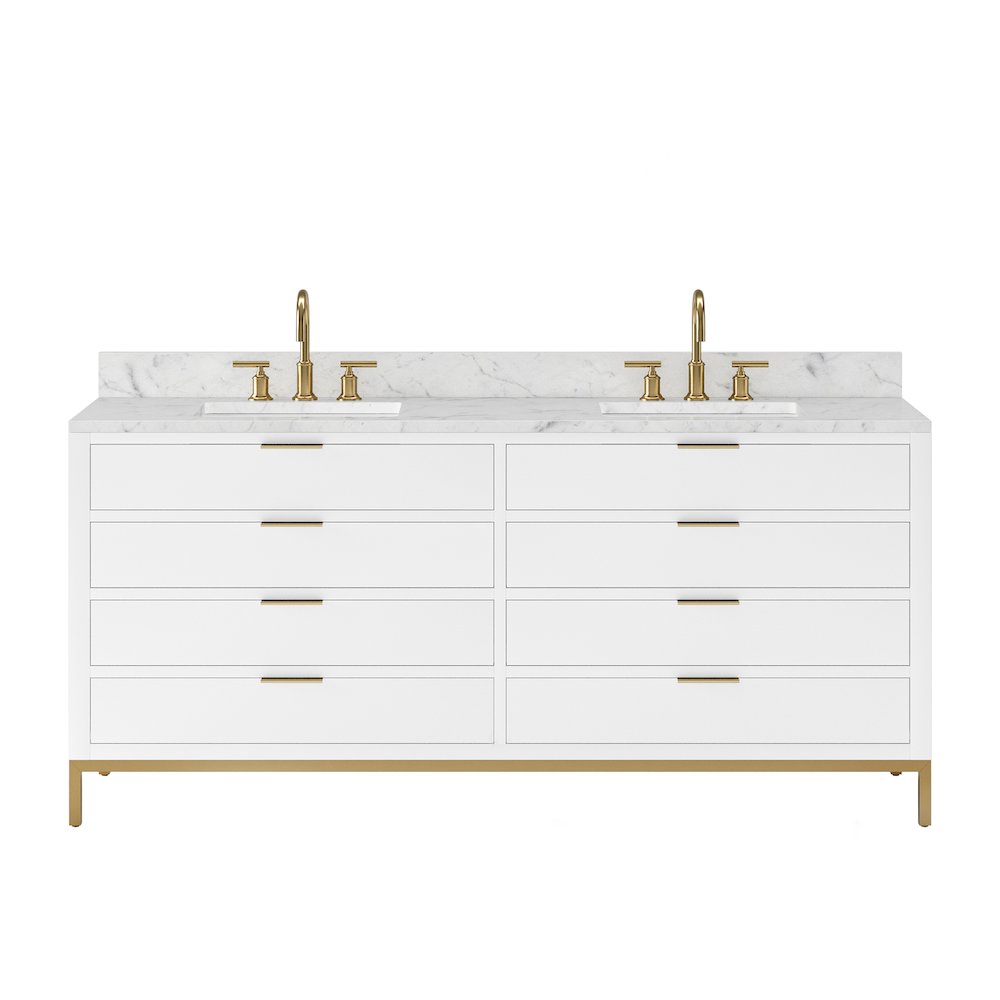 72 In. Double Sink Carrara White Marble Countertop Bath Vanity in Pure White. Picture 1