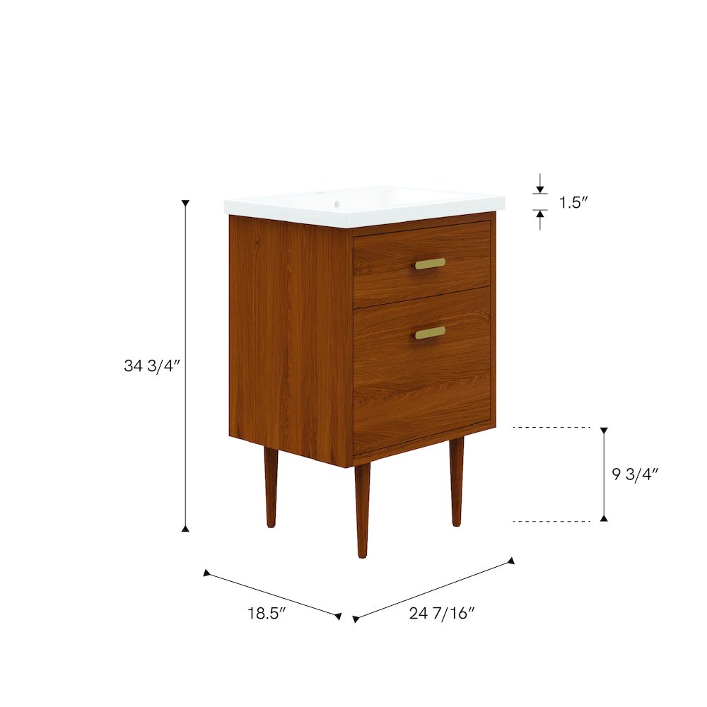 24 In. Integrated Ceramic Sink Top Vanity in Honey Walnut. Picture 5