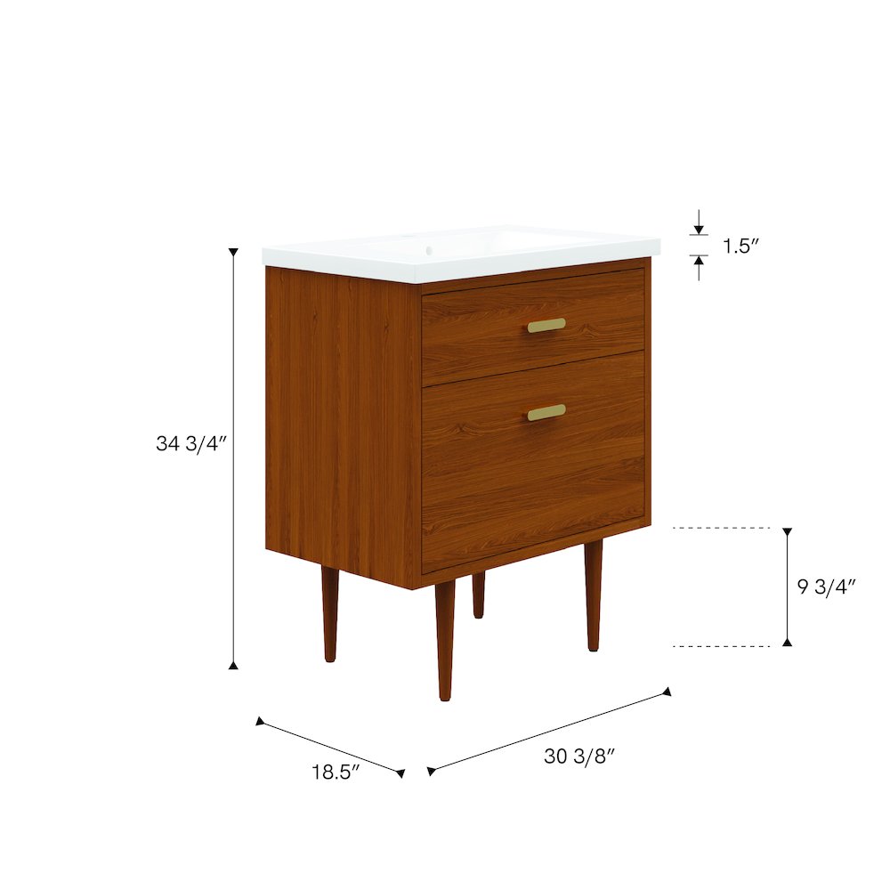 30 In. Integrated Ceramic Sink Top Vanity in Honey Walnut. Picture 5