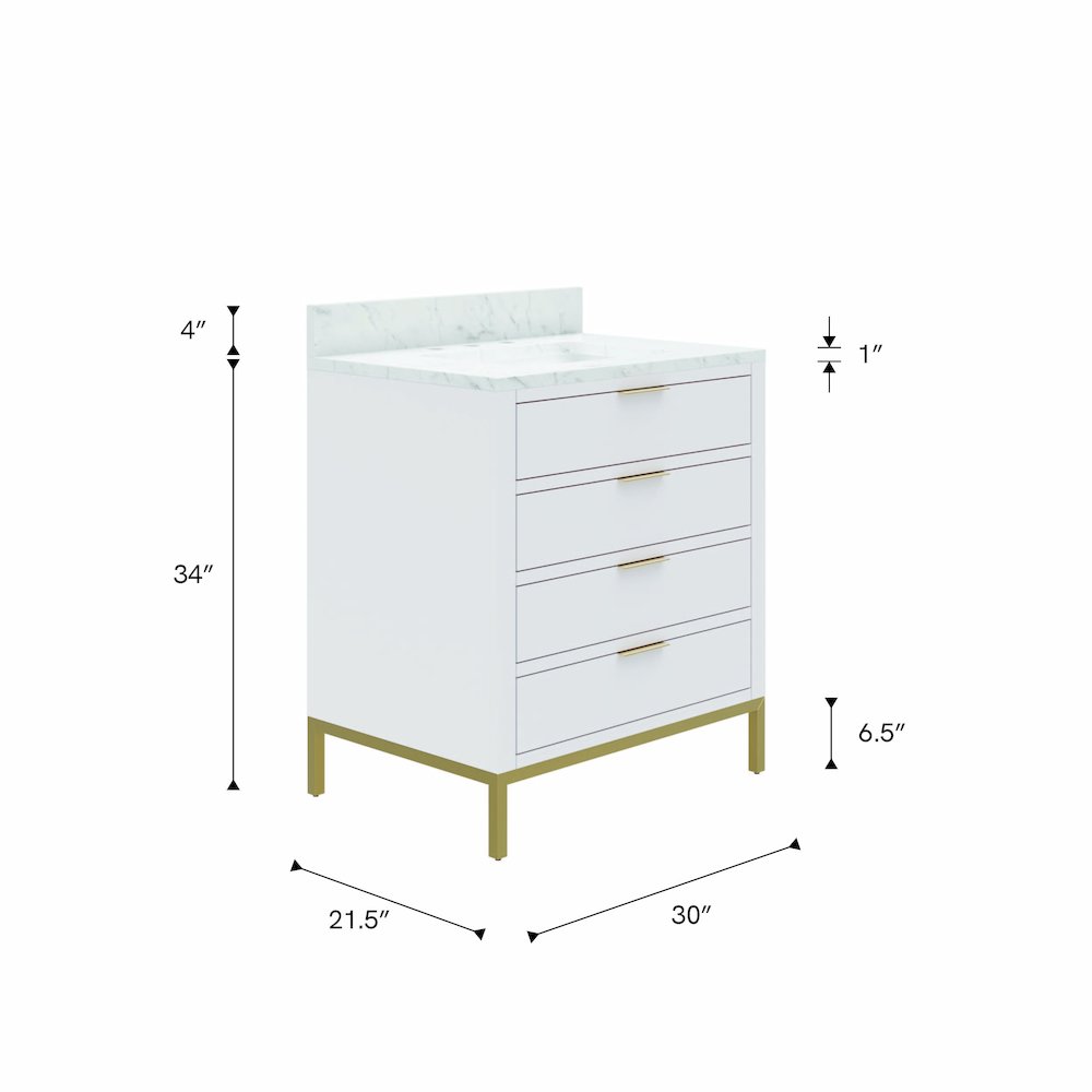 30 In. Single Sink Carrara White Marble Countertop Bath Vanity in Pure White. Picture 8