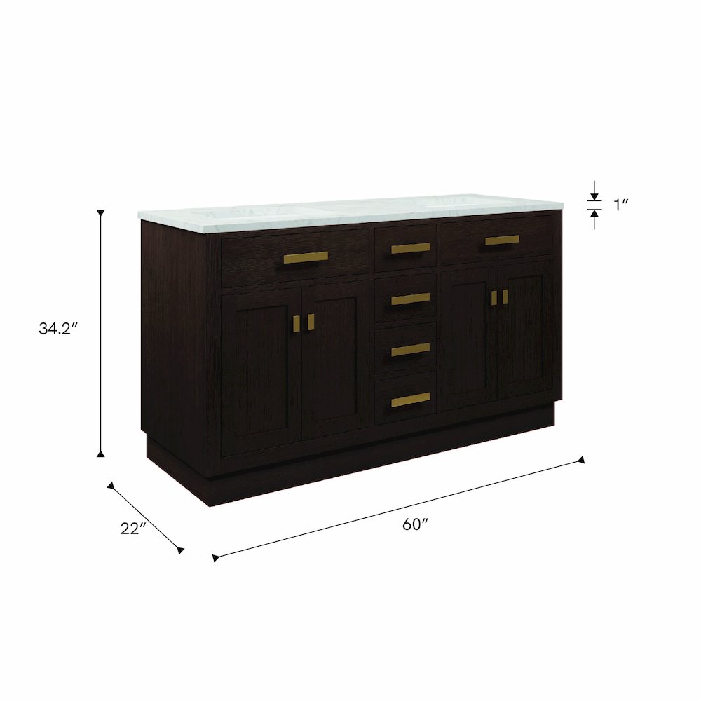 60 In. Double Sink Carrara White Marble Countertop Bath Vanity In Brown Oak. Picture 13