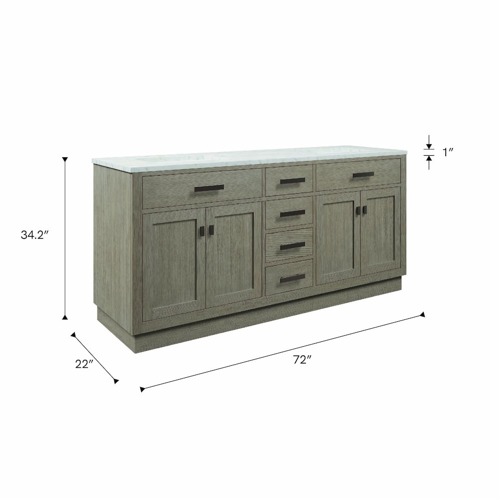 72 In. Double Sink Carrara White Marble Countertop Bath Vanity In Grey Oak. Picture 13