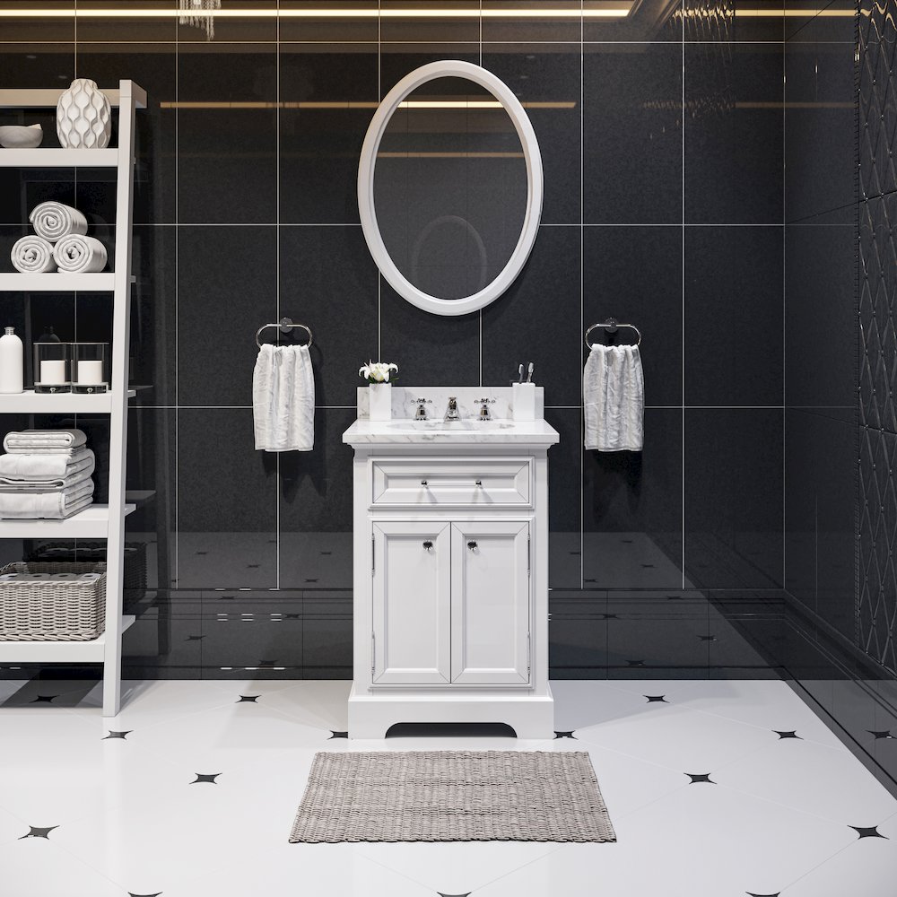 24 In. Single Sink Carrara White Marble Countertop Bath Vanity In Pure White. Picture 2