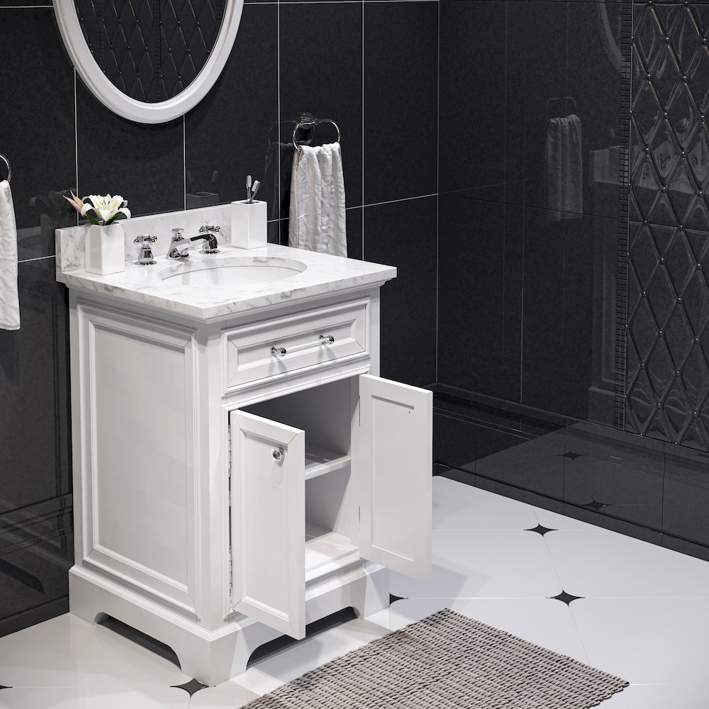 24 In. Single Sink Carrara White Marble Countertop Bath Vanity In Pure White. Picture 5