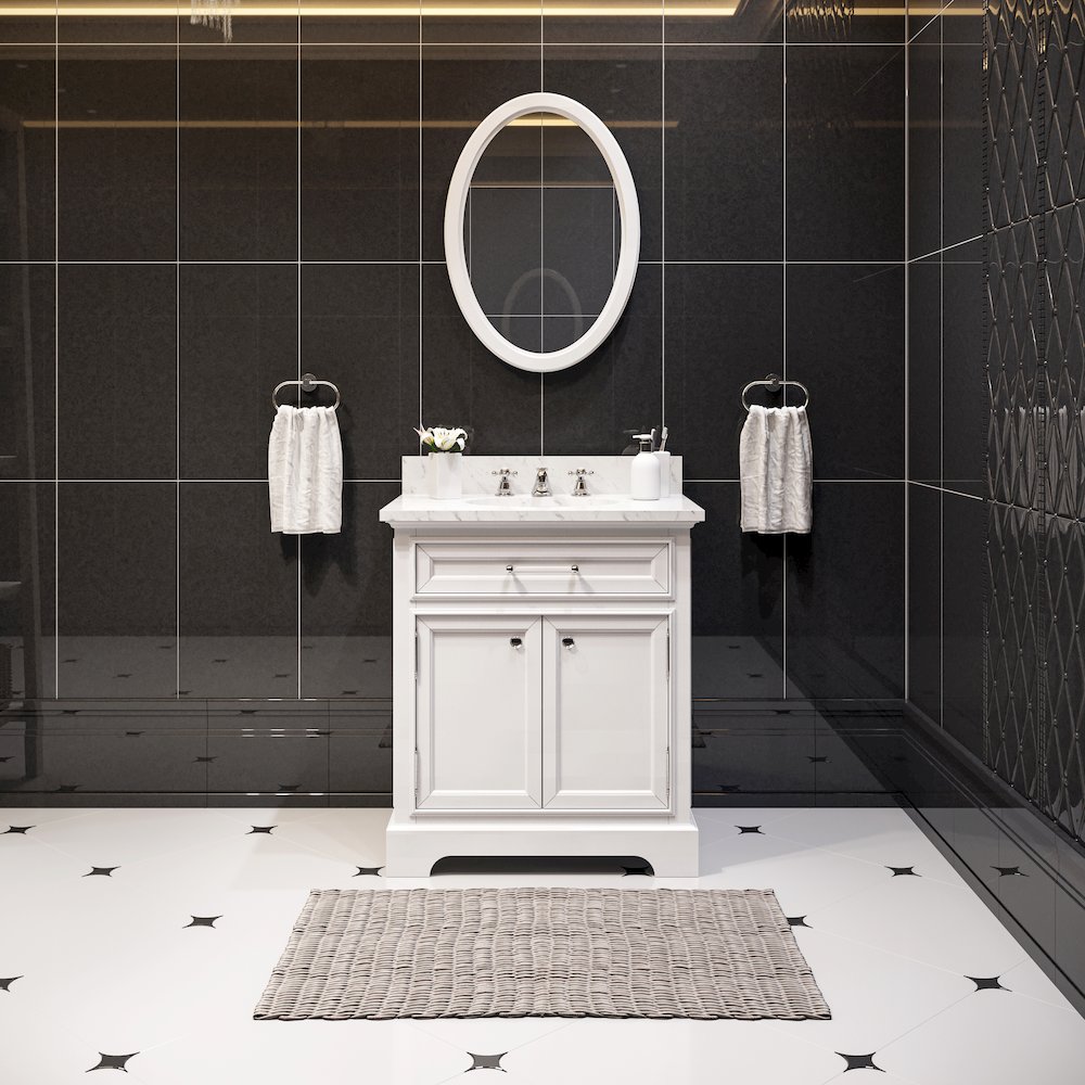 30 In. Single Sink Carrara White Marble Countertop Bath Vanity In Pure White. Picture 2
