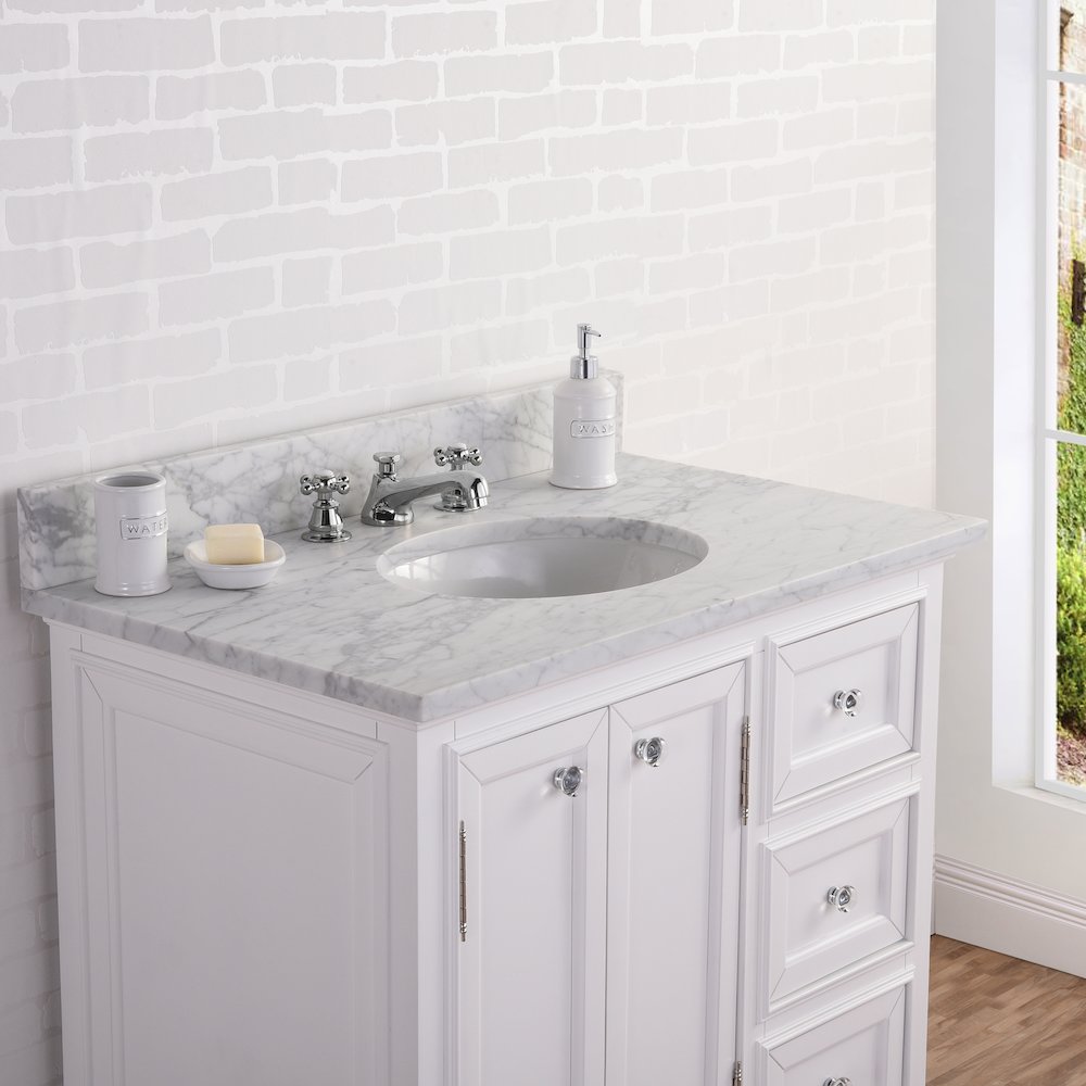 36 In. Single Sink Carrara White Marble Countertop Bath Vanity In Pure White. Picture 7