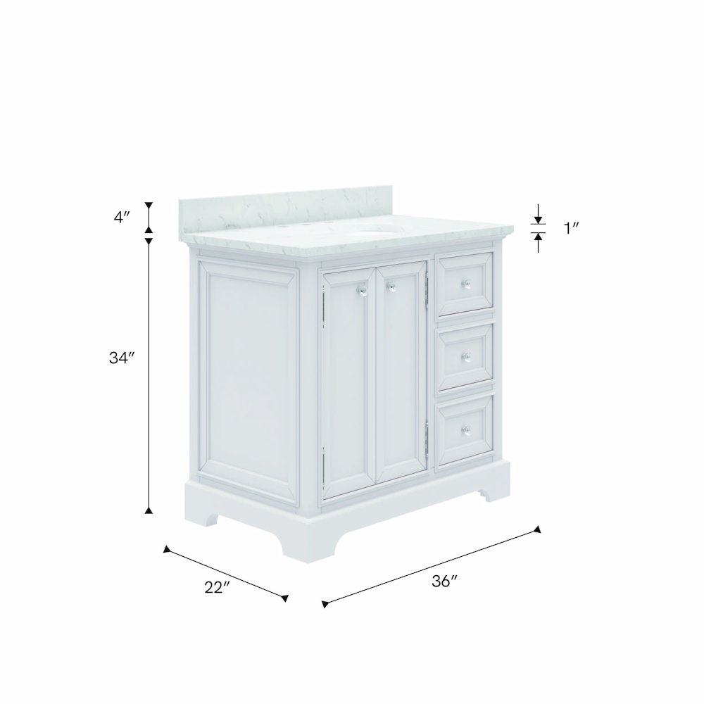 36 In. Single Sink Carrara White Marble Countertop Bath Vanity In Pure White. Picture 9