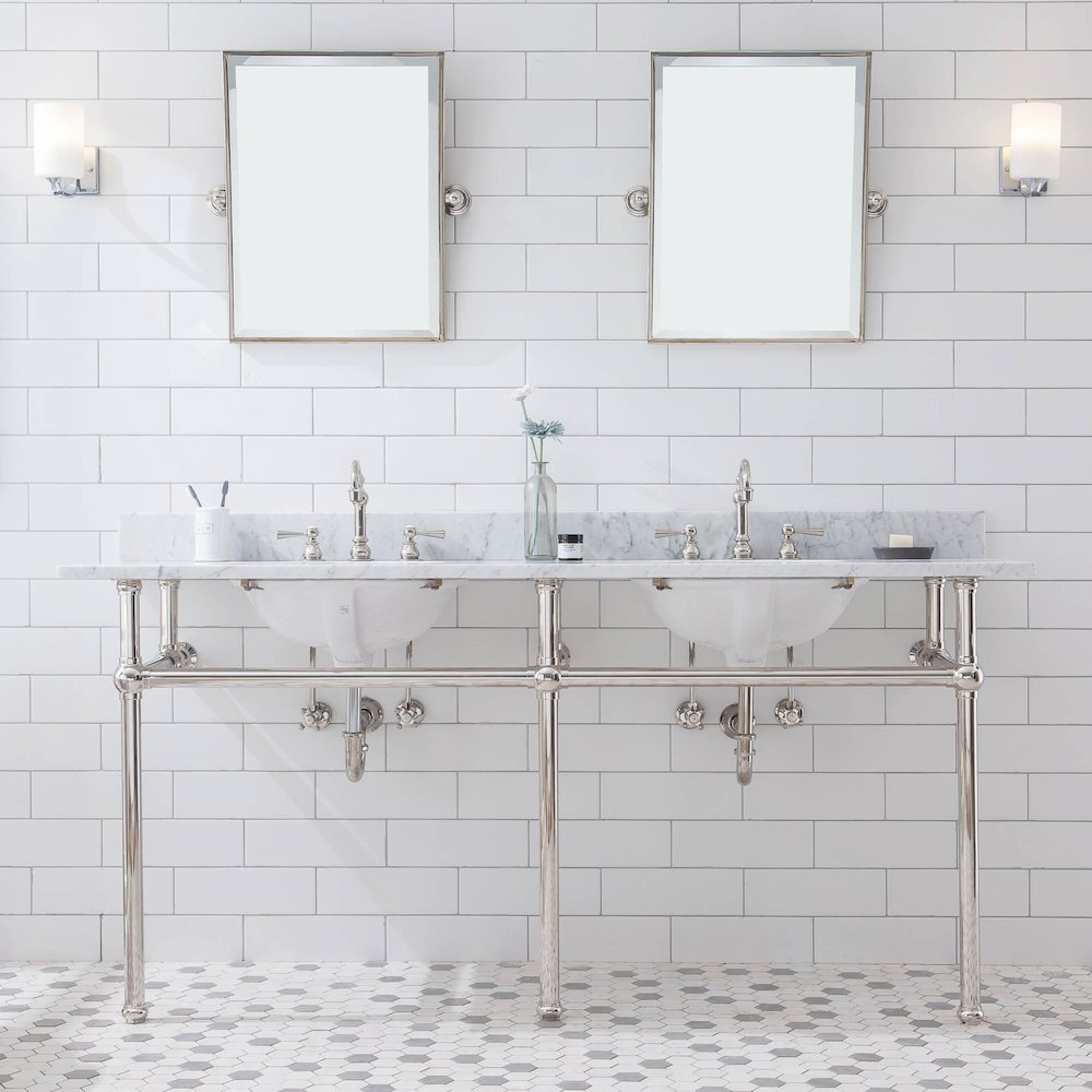 72 In. W. Double Wash Stand, P-Trap, Carrara White Marble Countertop. Picture 2