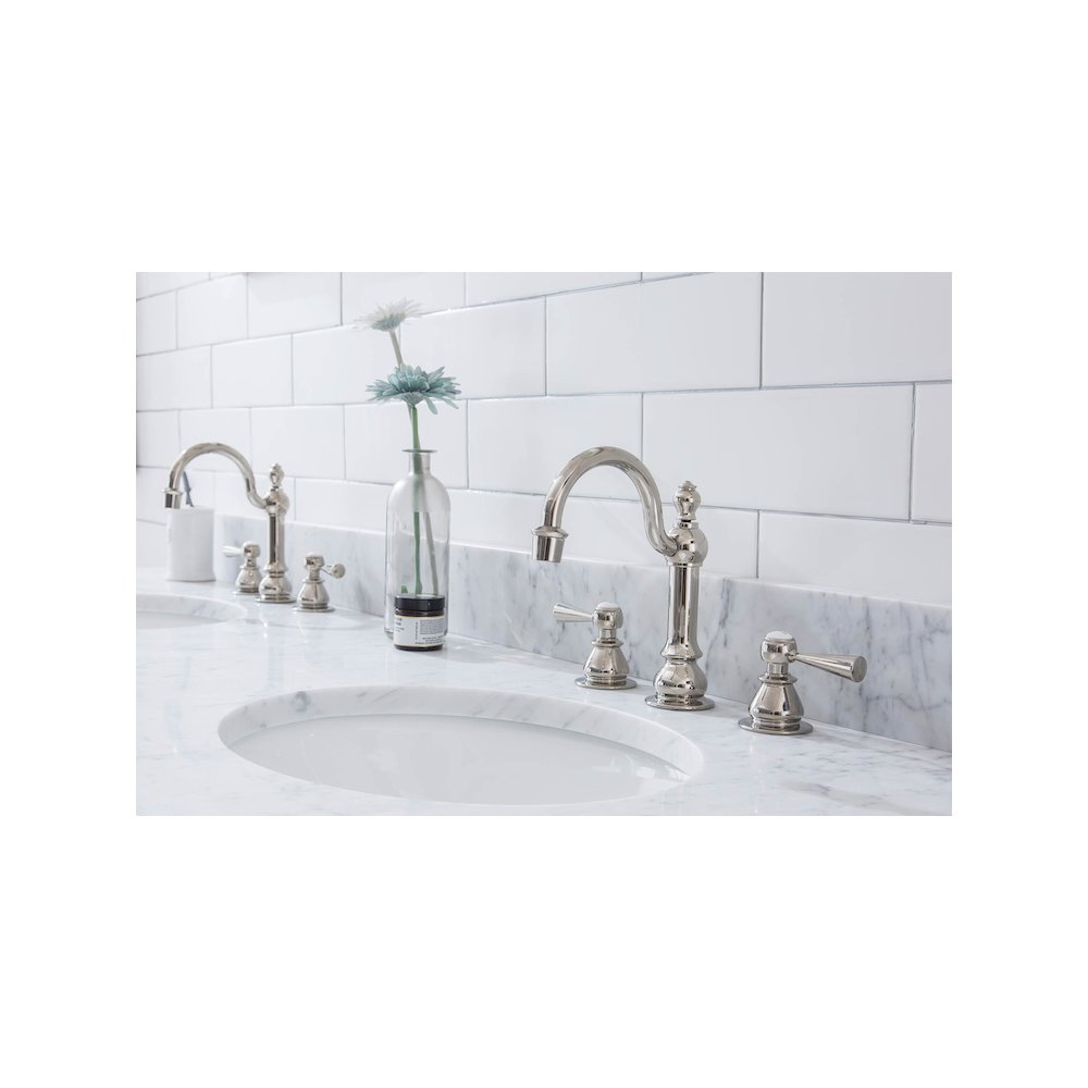 72 In. W. Double Wash Stand, P-Trap, Carrara White Marble Countertop. Picture 7