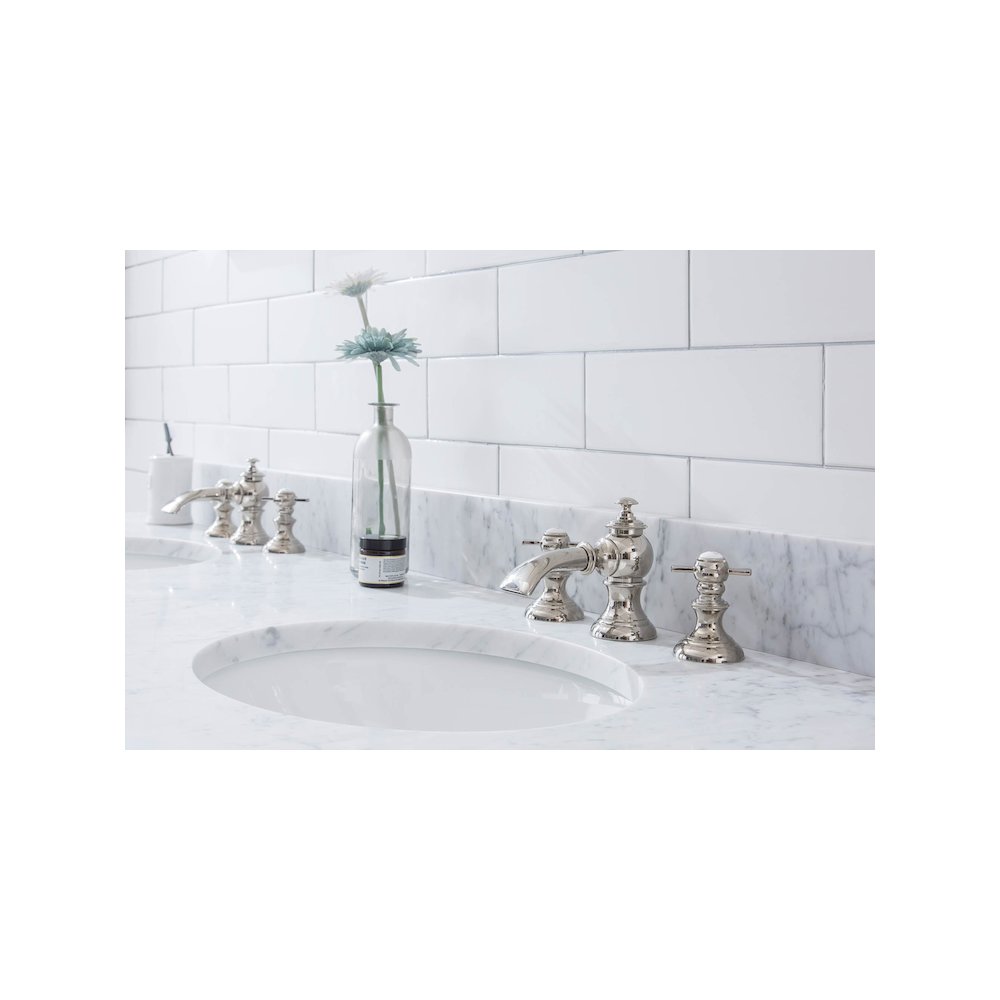 72 In. W. Double Wash Stand, P-Trap, Carrara White Marble Countertop. Picture 7