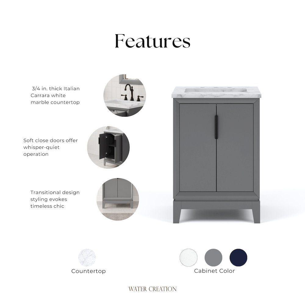 24-Inch Single Sink Carrara White Marble Vanity In Cashmere Grey. Picture 6