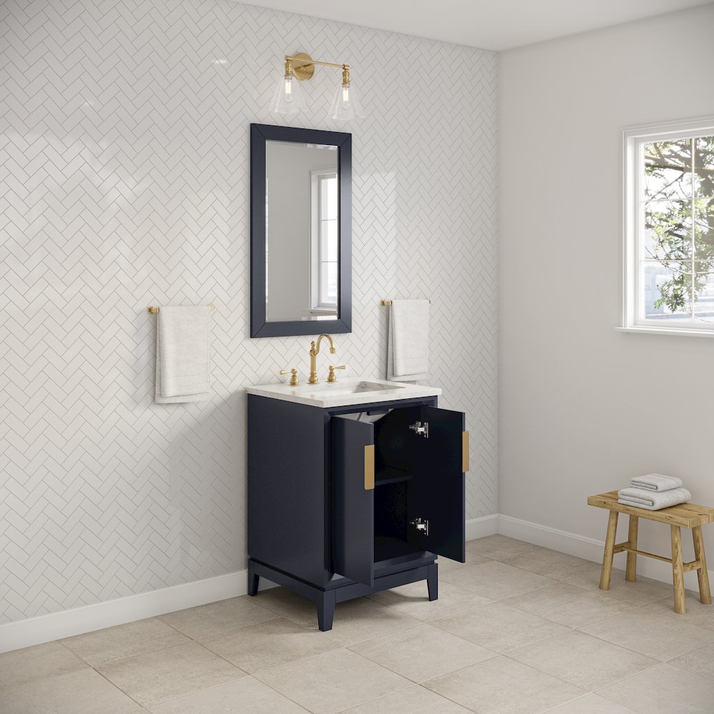 24 In. Single Sink Carrara White Marble Countertop Bath Vanity In Monarch Blue. Picture 4