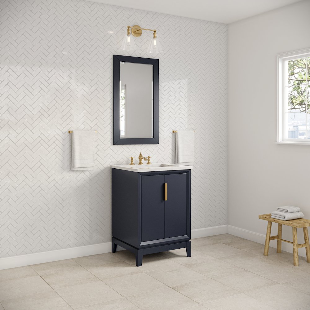 24 In. Single Sink Carrara White Marble Countertop Bath Vanity In Monarch Blue. Picture 3