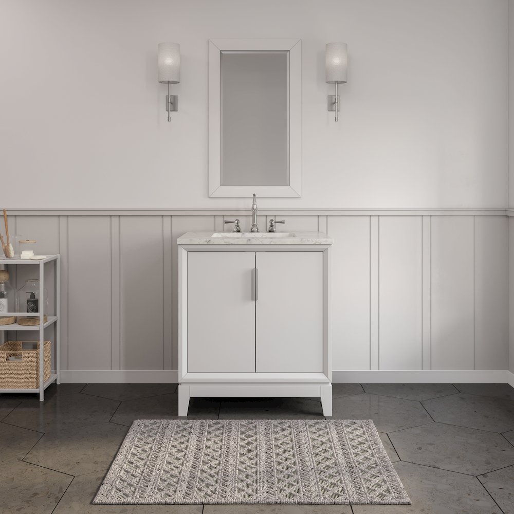 30 In. Single Sink Carrara White Marble Countertop Bath Vanity In Pure White. Picture 2