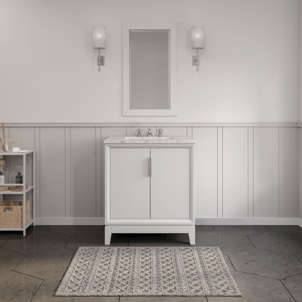 30 In. Single Sink Carrara White Marble Countertop Bath Vanity In Pure White. Picture 2