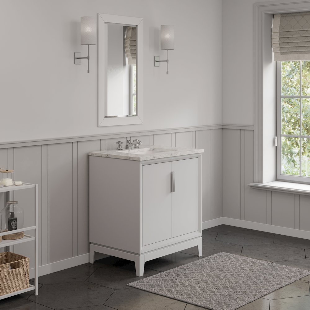 30 In. Single Sink Carrara White Marble Countertop Bath Vanity In Pure White. Picture 3
