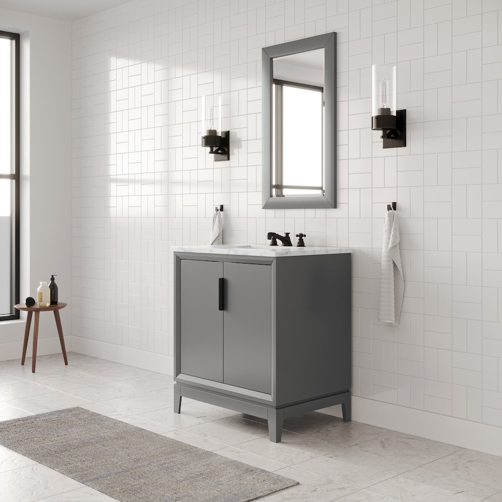 30 In. Single Sink Carrara White Marble Countertop Bath Vanity In Cashmere Grey. Picture 5