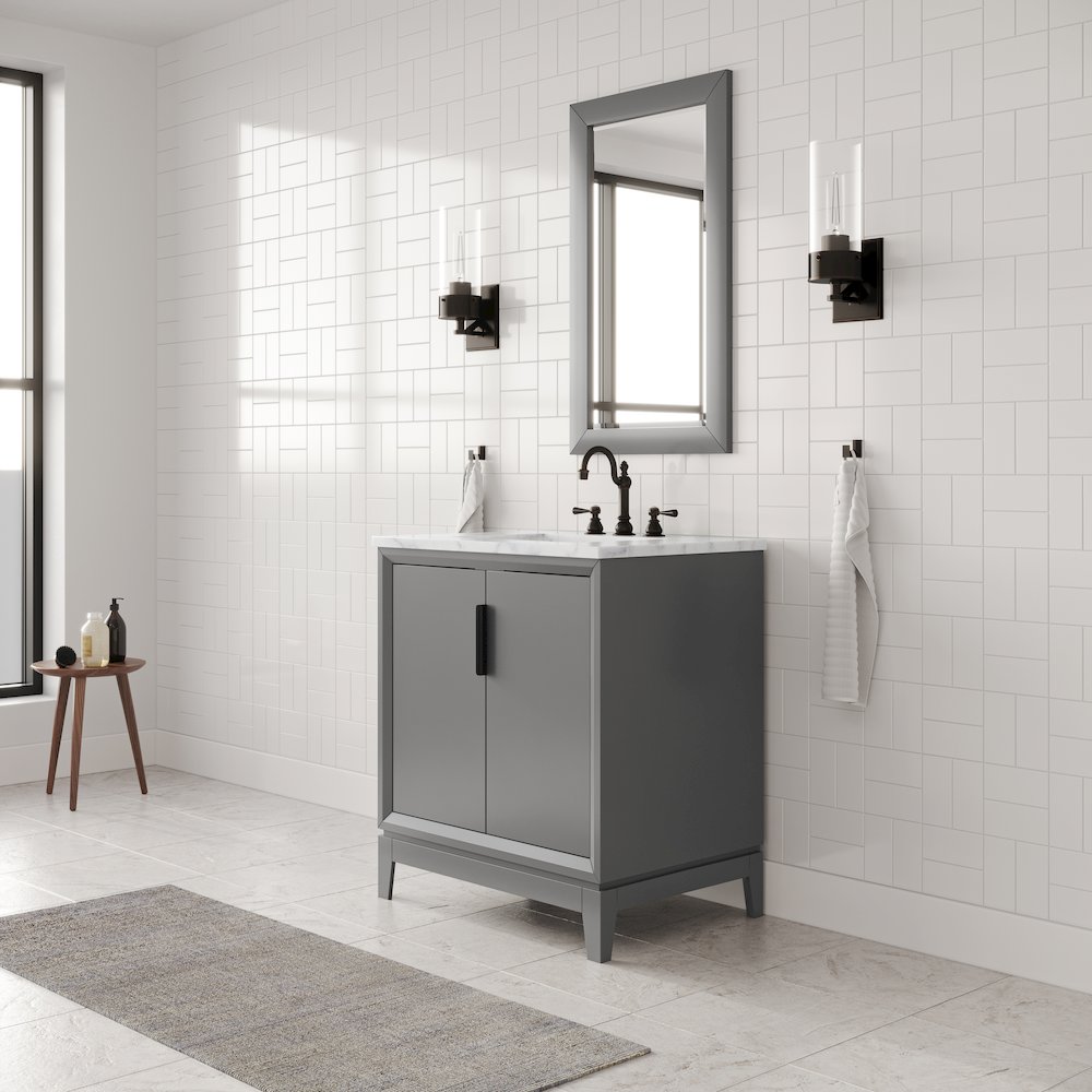 30 In. Single Sink Carrara White Marble Countertop Bath Vanity In Cashmere Grey. Picture 3