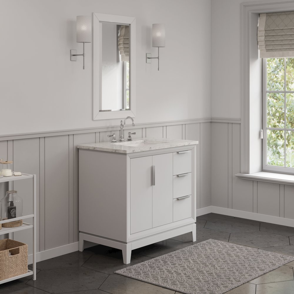 36 In. Single Sink Carrara White Marble Countertop Bath Vanity In Pure White. Picture 4