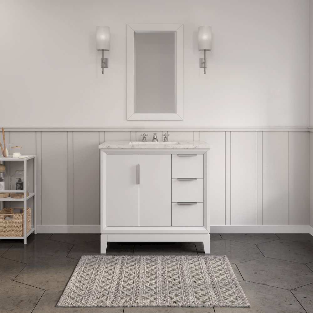 36 In. Single Sink Carrara White Marble Countertop Bath Vanity In Pure White. Picture 2