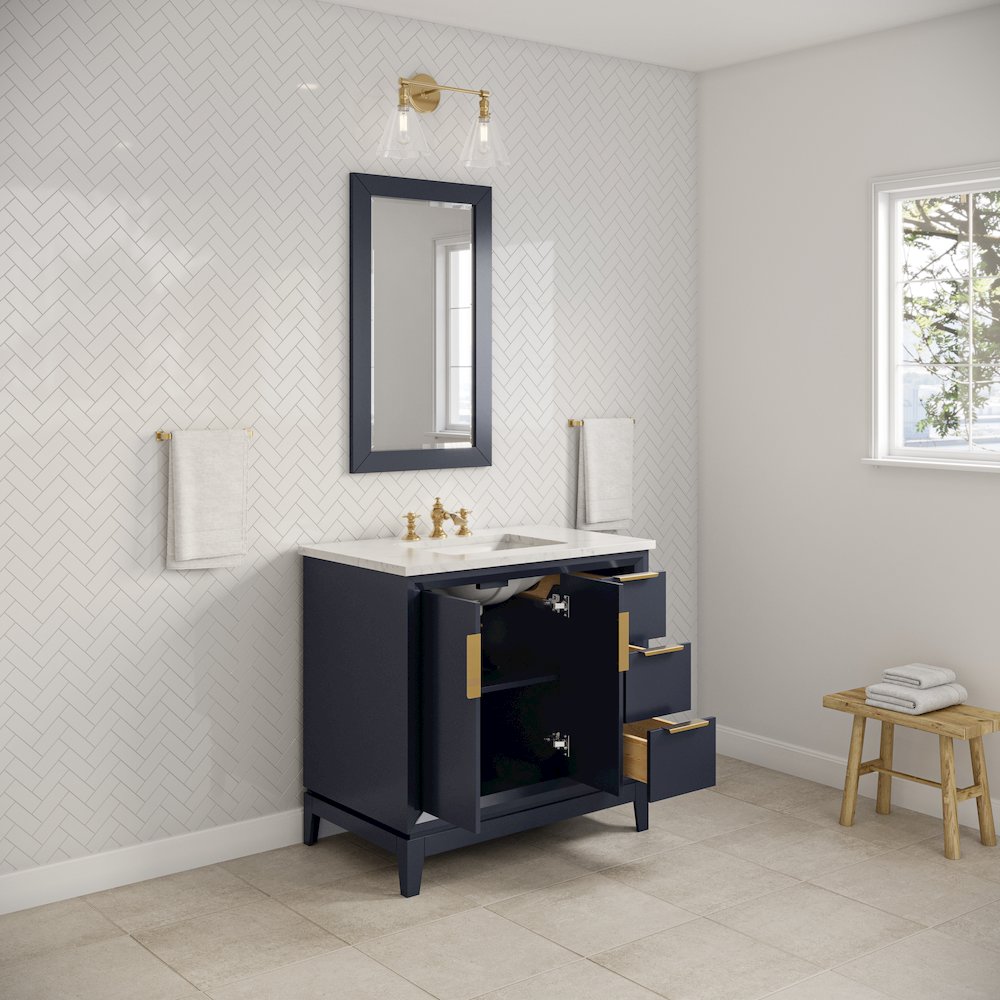 36 In. Single Sink Carrara White Marble Countertop Bath Vanity In Monarch Blue. Picture 6