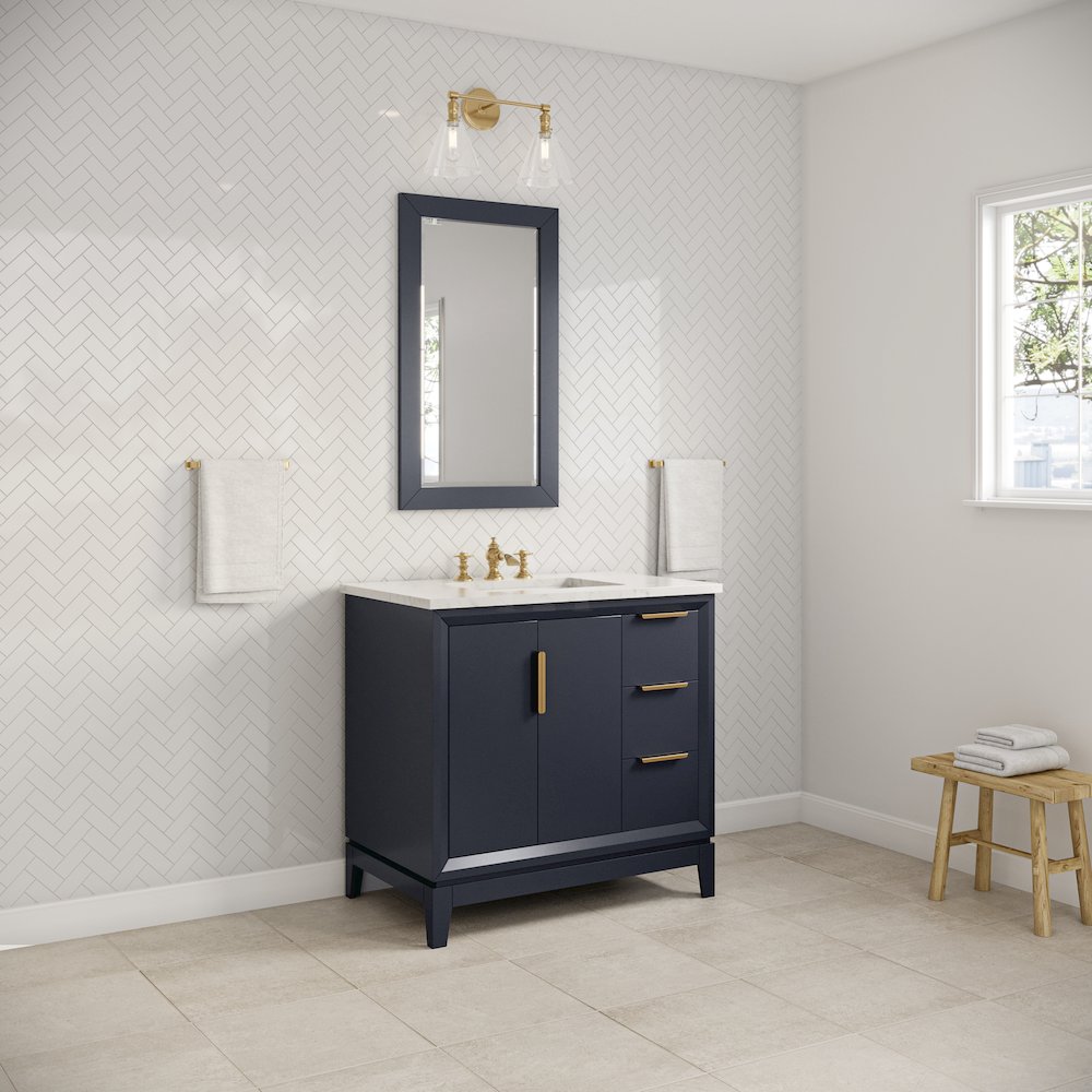36 In. Single Sink Carrara White Marble Countertop Bath Vanity In Monarch Blue. Picture 4